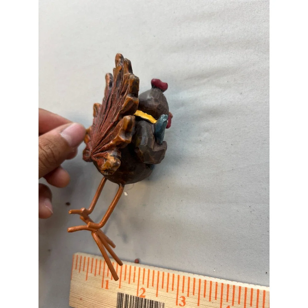 Rustic Thanksgiving Turkey Figurine Harvest Autumn Decor Wire Legs 3.5 Inch